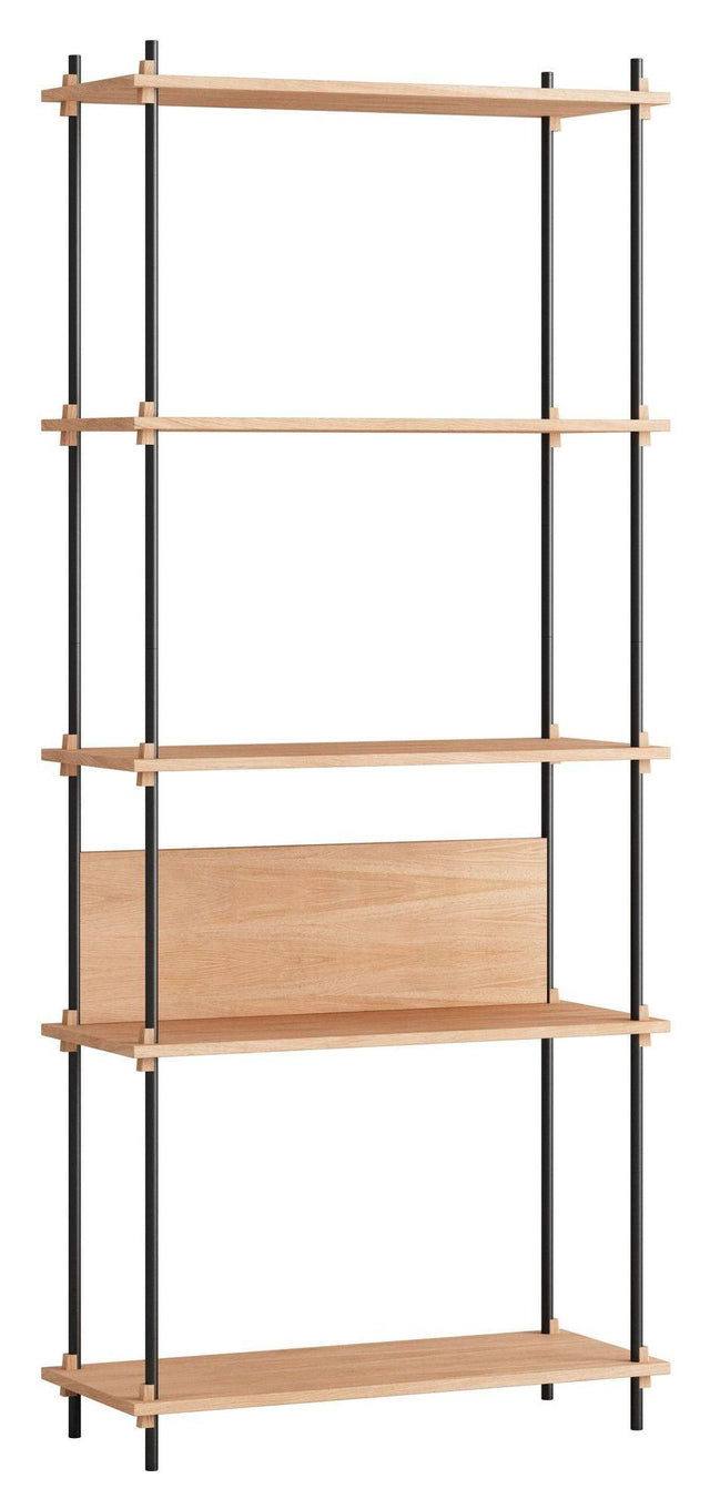 Shelving System, 1 fag, 5 hylder, H:200, Eg/Sort - Unoliving.com