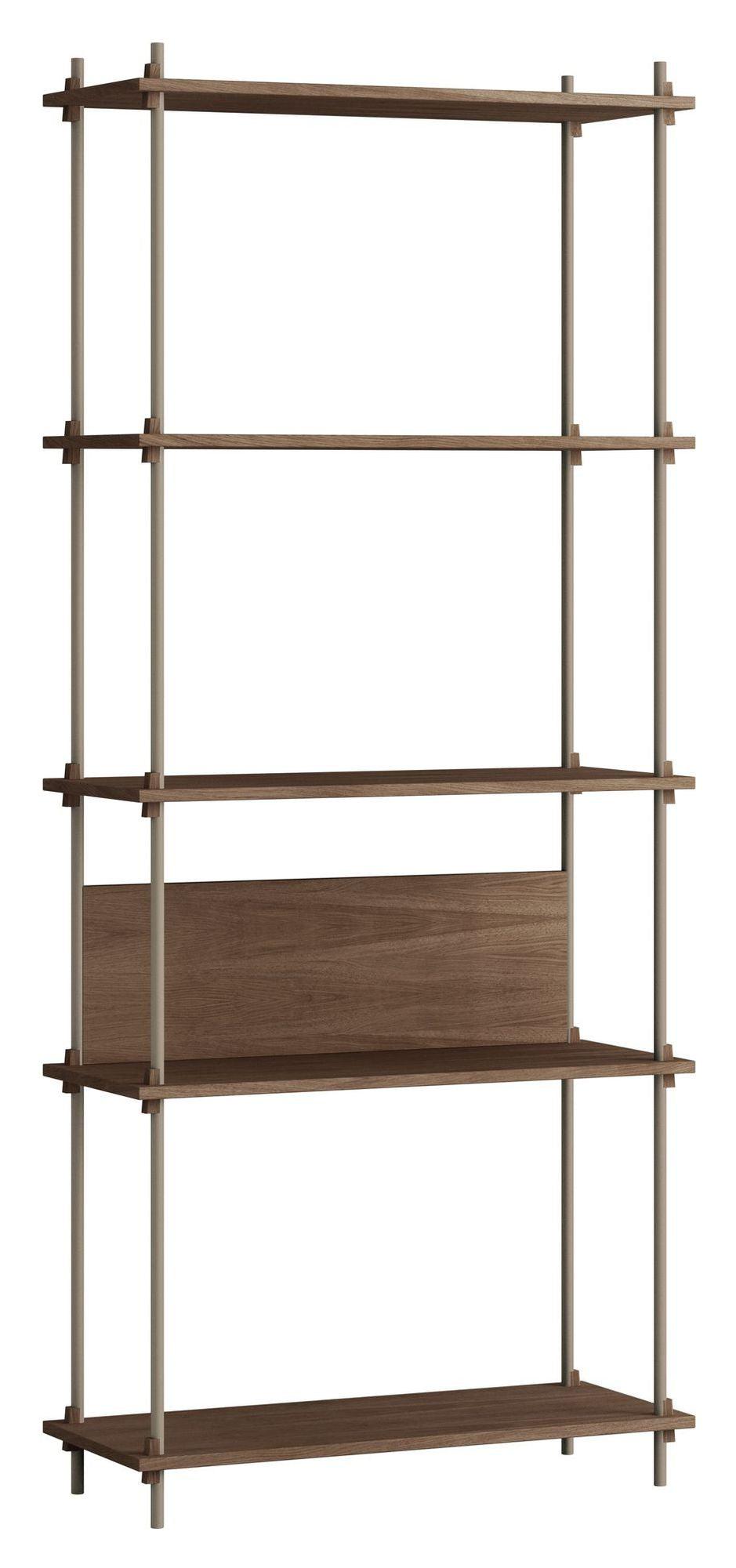 Shelving System, 1 fag, 5 hylder, H:200, Røget Eg/Grå - Unoliving.com