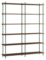 Shelving System, 2 fag, 12 hylder, H:200, Røget Eg/Grøn - Unoliving.com