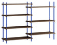 Shelving System, 2 fag, 7 hylder, H:115, Røget Eg/Blå - Unoliving.com