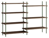 Shelving System, 2 fag, 7 hylder, H:115, Røget Eg/Grøn - Unoliving.com