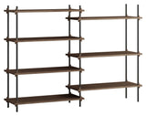 Shelving System, 2 fag, 7 hylder, H:115, Røget Eg/Sort - Unoliving.com