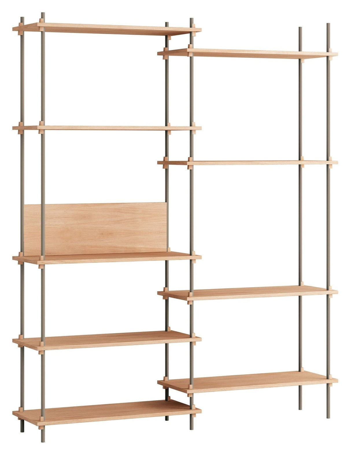 Shelving System, 2 fag, 9 hylder, H:200, Eg/Grå - Unoliving.com