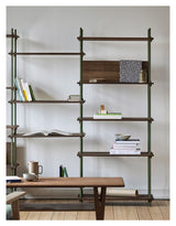 Shelving System, 2 fag, 9 hylder, H:200, Røget Eg/Grøn - Unoliving.com