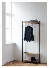 Shelving System m. bøjlestang, 1 fag, 4 hylder, H:200, Eg/Sort - Unoliving.com