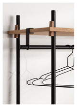 Shelving System m. bøjlestang, 1 fag, 4 hylder, H:200, Eg/Sort - Unoliving.com