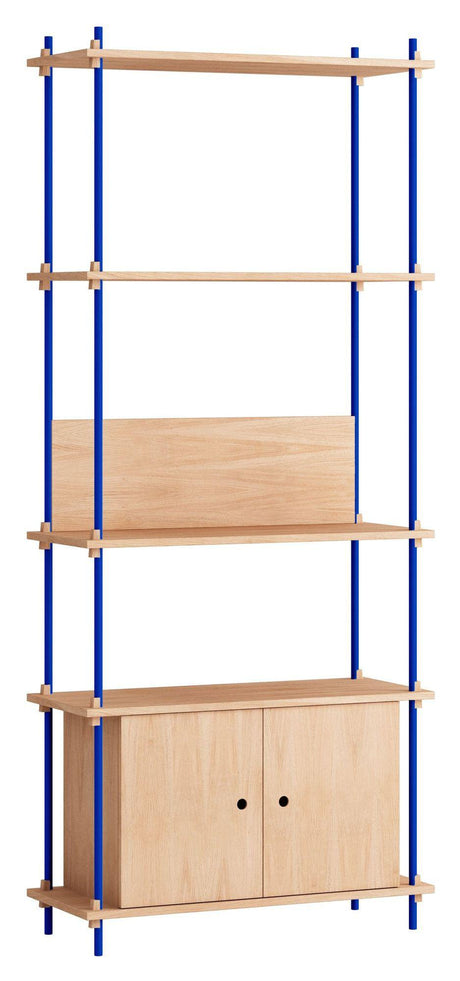 Shelving System m. skab, 1 fag, 3 hylder, H:200, Eg/Blå - Unoliving.com