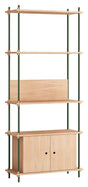 Shelving System m. skab, 1 fag, 3 hylder, H:200, Eg/Grøn - Unoliving.com