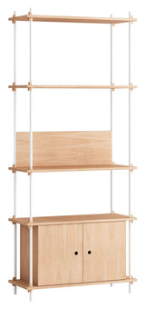 Shelving System m. skab, 1 fag, 3 hylder, H:200, Eg/Hvid - Unoliving.com