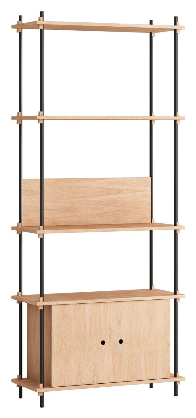 Shelving System m. skab, 1 fag, 3 hylder, H:200, Eg/Sort - Unoliving.com