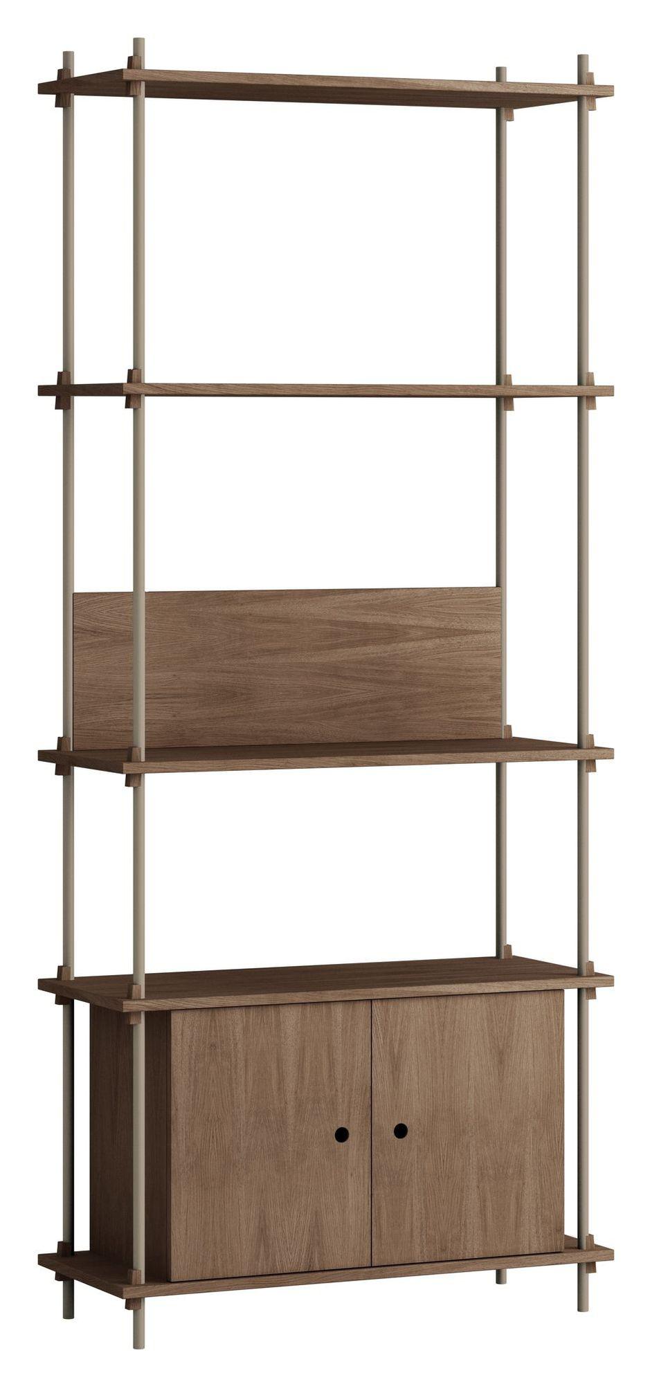 Shelving System m. skab, 1 fag, 3 hylder, H:200, Røget Eg/Grå - Unoliving.com