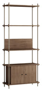 Shelving System m. skab, 1 fag, 3 hylder, H:200, Røget Eg/Grå - Unoliving.com