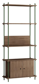 Shelving System m. skab, 1 fag, 3 hylder, H:200, Røget Eg/Grøn - Unoliving.com