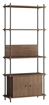 Shelving System m. skab, 1 fag, 3 hylder, H:200, Røget Eg/Sort - Unoliving.com