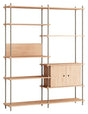 Shelving System m. skab, 2 fag, 8 hylder, H:200, Eg/Grå - Unoliving.com