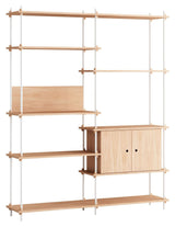 Shelving System m. skab, 2 fag, 8 hylder, H:200, Eg/Hvid - Unoliving.com