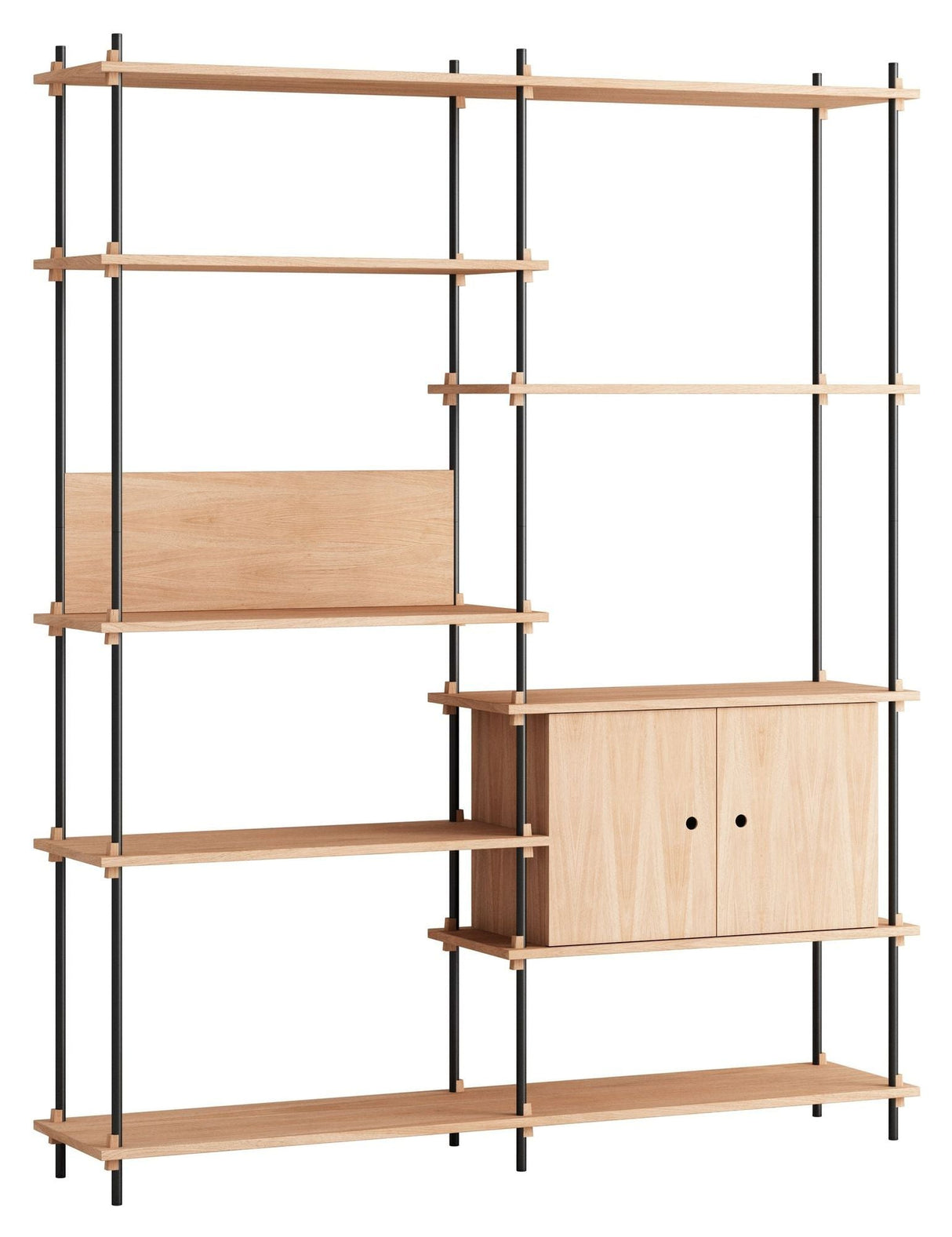 Shelving System m. skab, 2 fag, 8 hylder, H:200, Eg/Sort - Unoliving.com