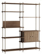 Shelving System m. skab, 2 fag, 8 hylder, H:200, Røget Eg/Grå - Unoliving.com