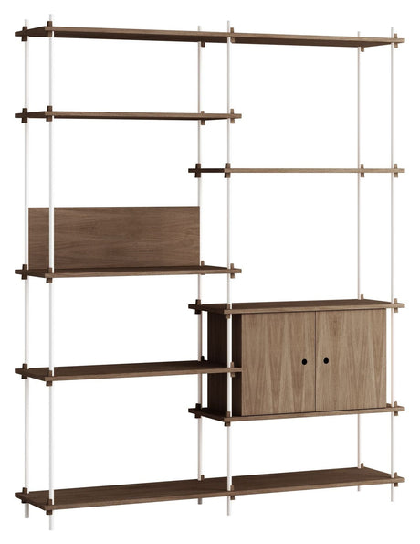 Shelving System m. skab, 2 fag, 8 hylder, H:200, Røget Eg/Hvid - Unoliving.com