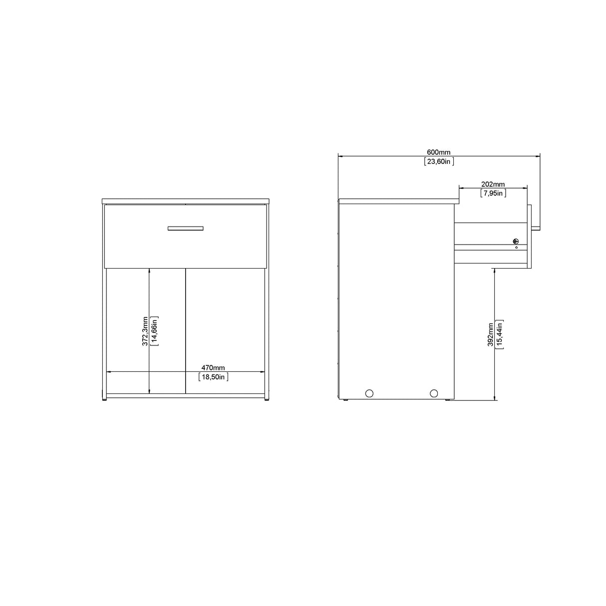 Space Sengbord m. 1 skuffe, Eg-look/Hvid - Unoliving.com