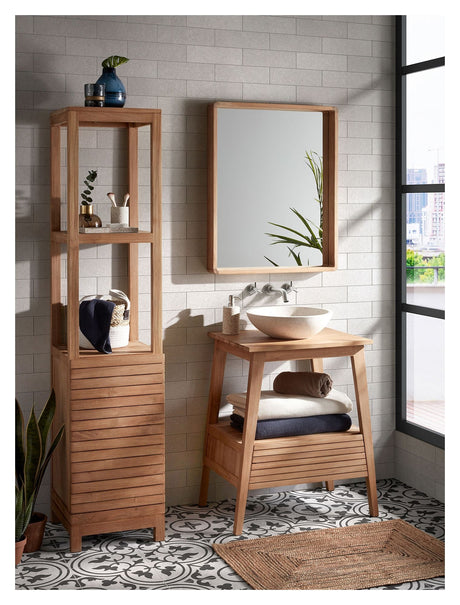 Sunday Spejl til baderum 80x65 Teak - Unoliving.com