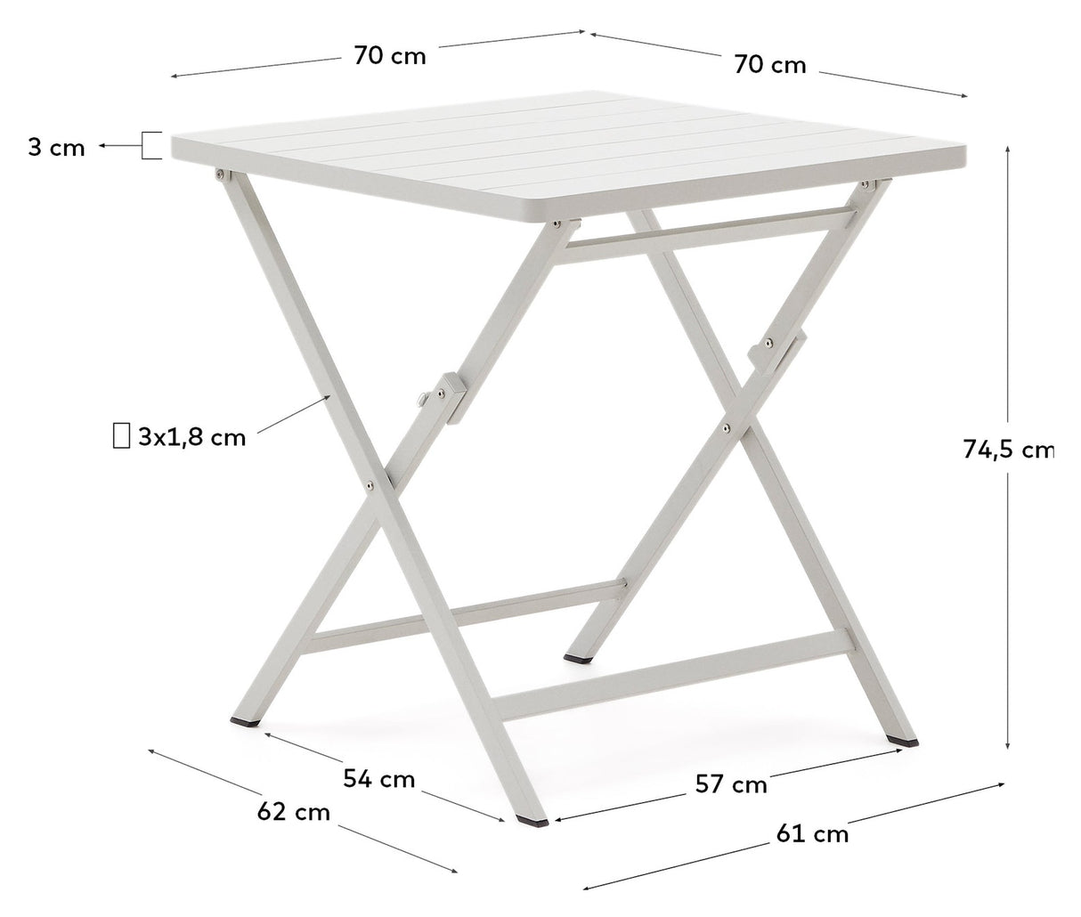 Torreta, foldbart bord 70x70 cm - hvid - Unoliving.com