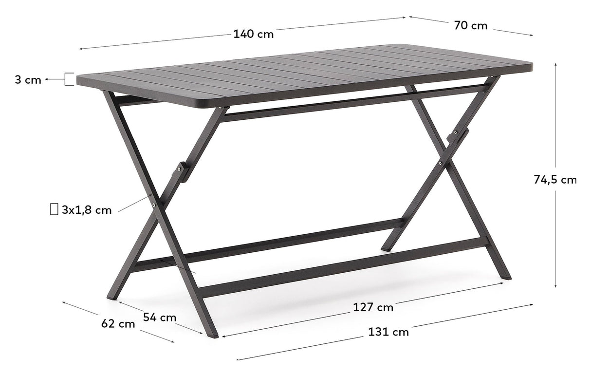 Torreta foldbart bord , sort 140 x 70 cm - Unoliving.com