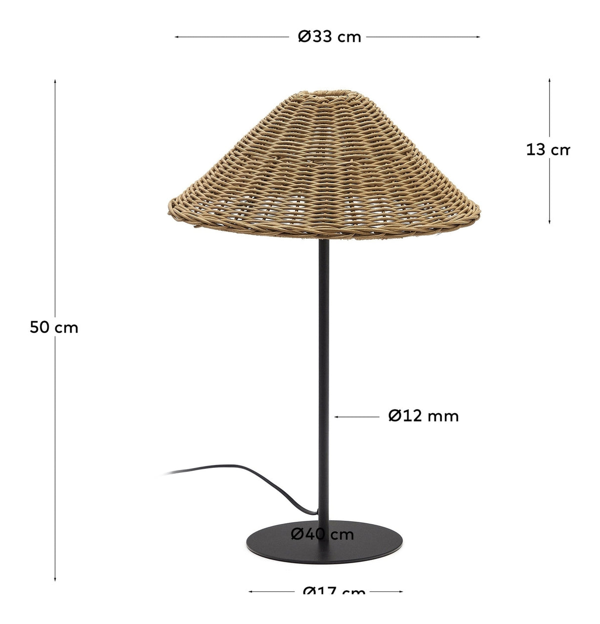 Urania Bordlampe m. sort finish, Rattan og metal - Unoliving.com