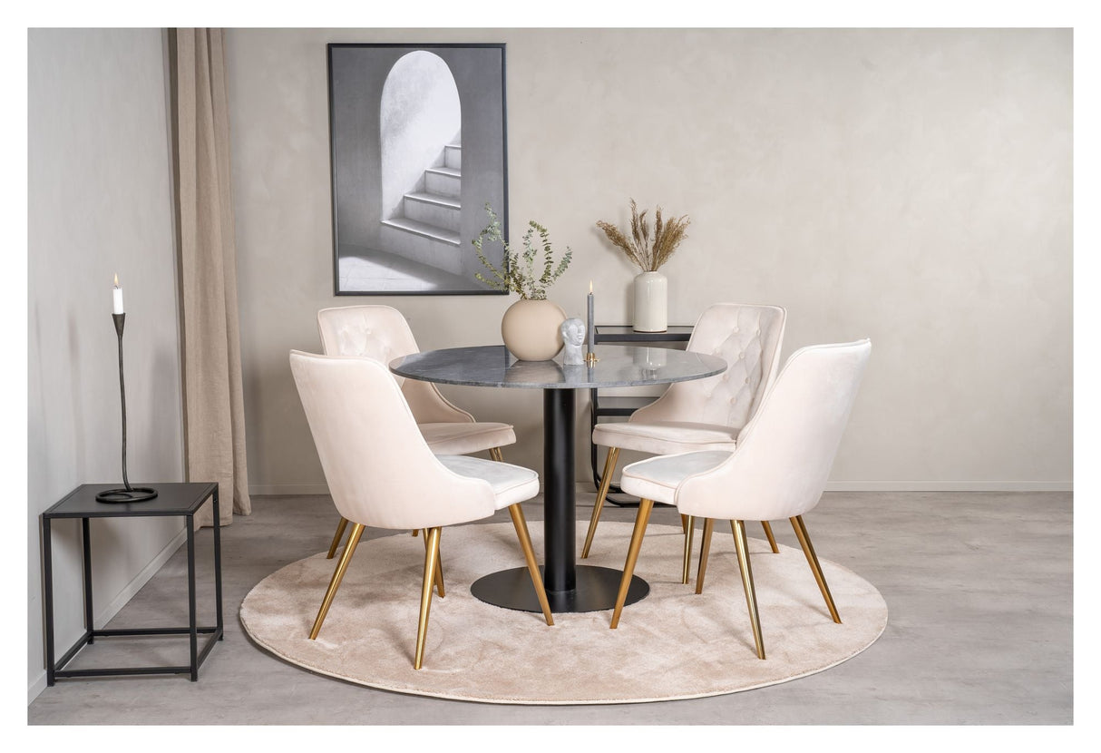 Velvet Delux Spisebordsstol, Beige Velour, messing ben - Unoliving.com