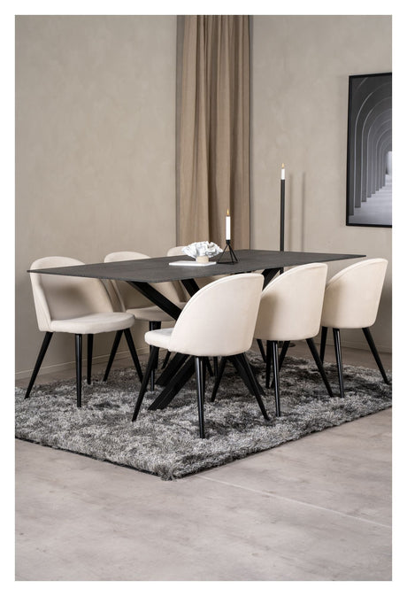 Velvet Spisebordsstol, Off white fløjl, sorte metal ben - Unoliving.com