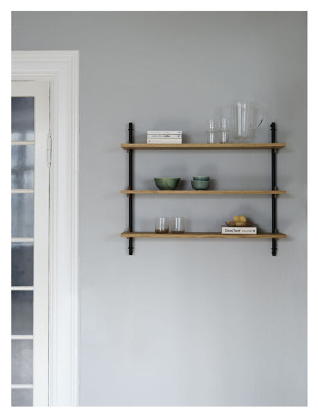 Wall Shelving, 1 fag, 3 hylder, H:65, Eg/Sort - Unoliving.com