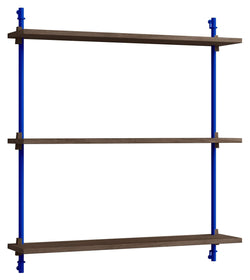 Wall Shelving, 1 fag, 3 hylder, H:85, Røget Eg/Blå - Unoliving.com