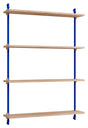 Wall Shelving, 1 fag, 4 hylder, H:115, Eg/Blå - Unoliving.com