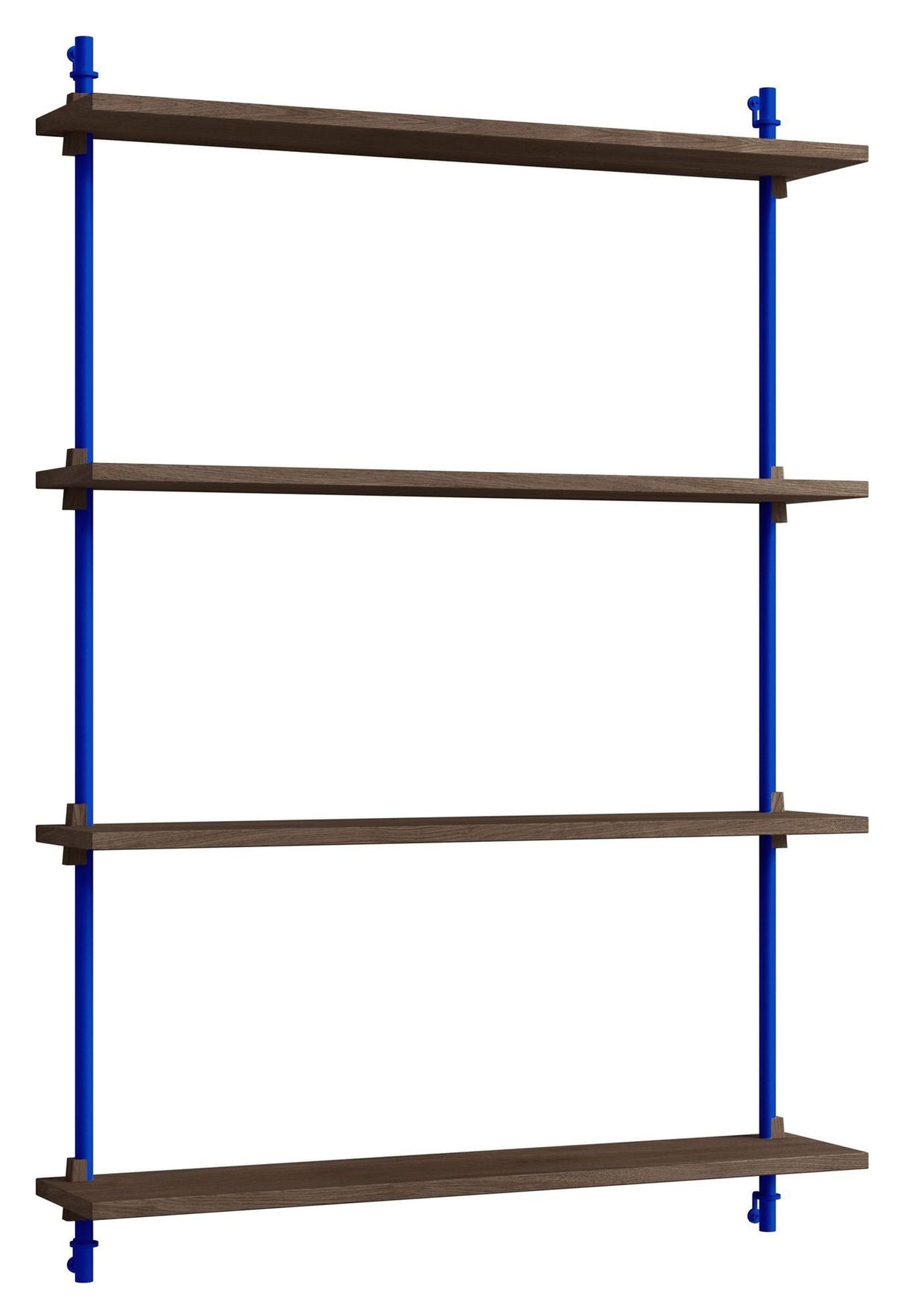 Wall Shelving, 1 fag, 4 hylder, H:115, Røget Eg/Blå - Unoliving.com