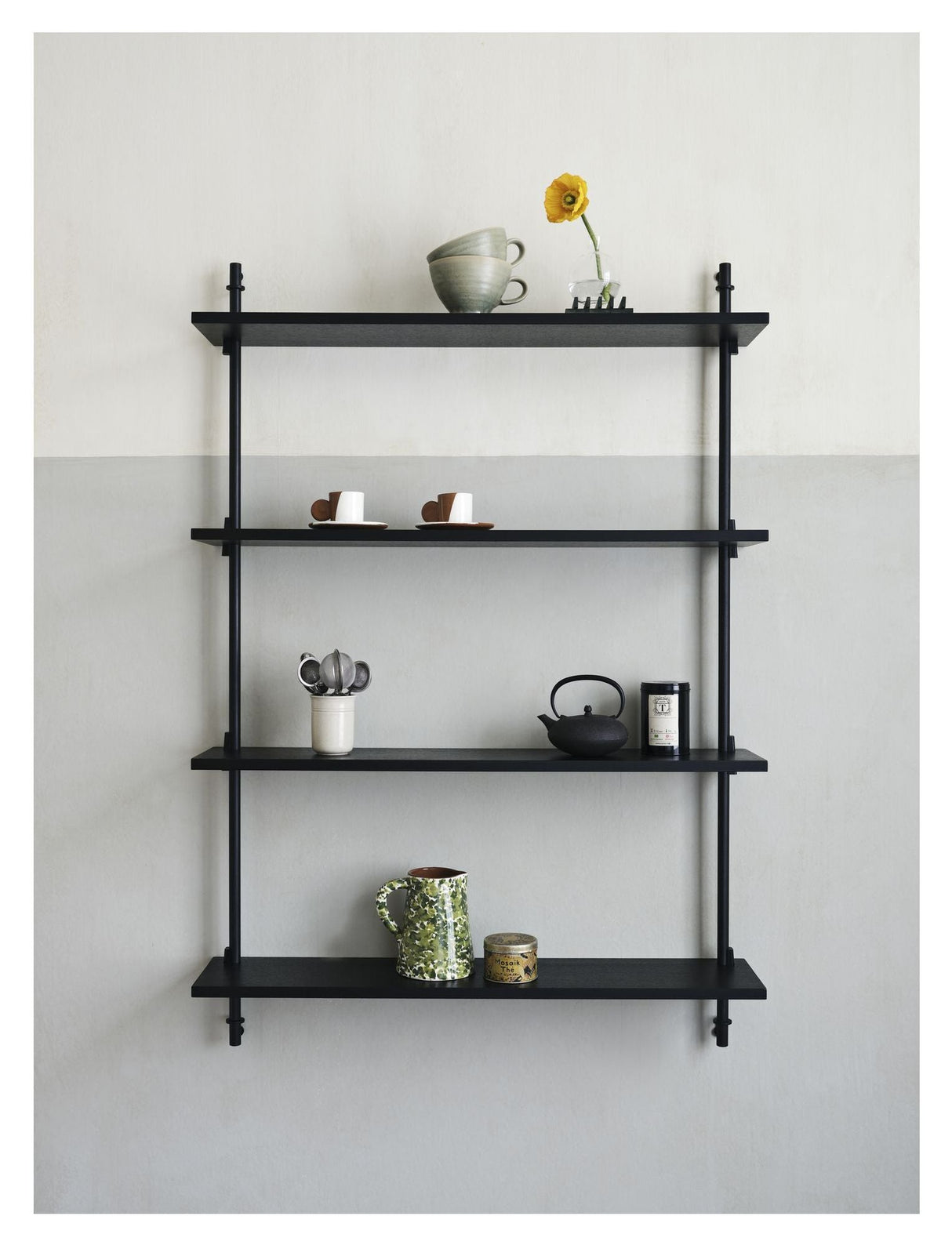 Wall Shelving, 1 fag, 4 hylder, H:115, Sort/sort - Unoliving.com