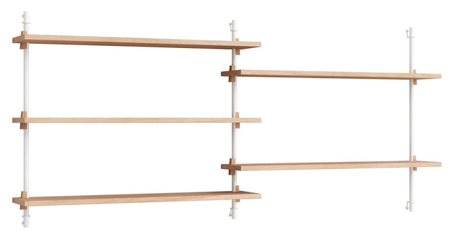 Wall Shelving, 2 fag, 5 hylder, H:65, Eg/Hvid - Unoliving.com