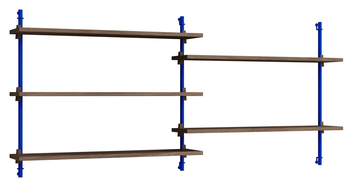 Wall Shelving, 2 fag, 5 hylder, H:65, Røget Eg/Blå - Unoliving.com