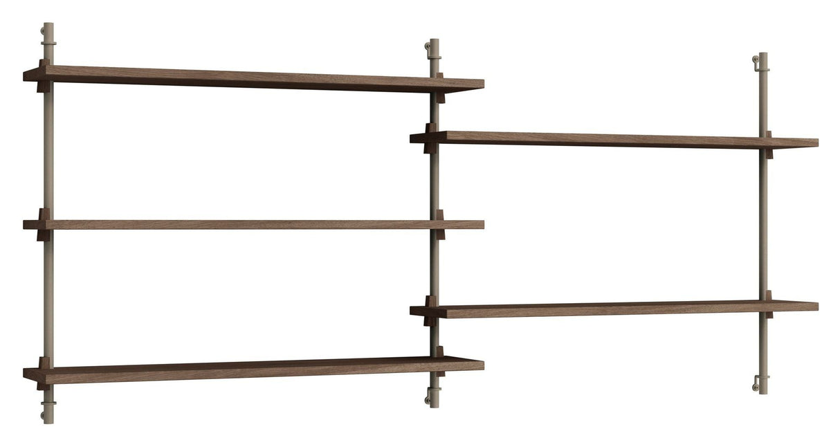 Wall Shelving, 2 fag, 5 hylder, H:65, Røget Eg/Grå - Unoliving.com