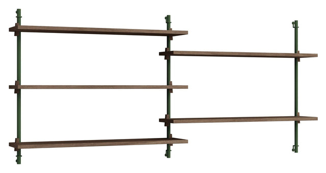 Wall Shelving, 2 fag, 5 hylder, H:65, Røget Eg/Grøn - Unoliving.com