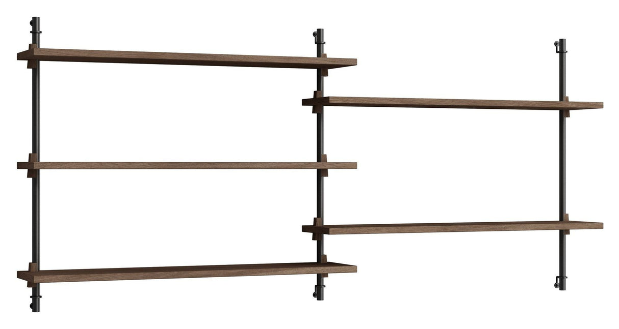 Wall Shelving, 2 fag, 5 hylder, H:65, Røget Eg/Sort - Unoliving.com