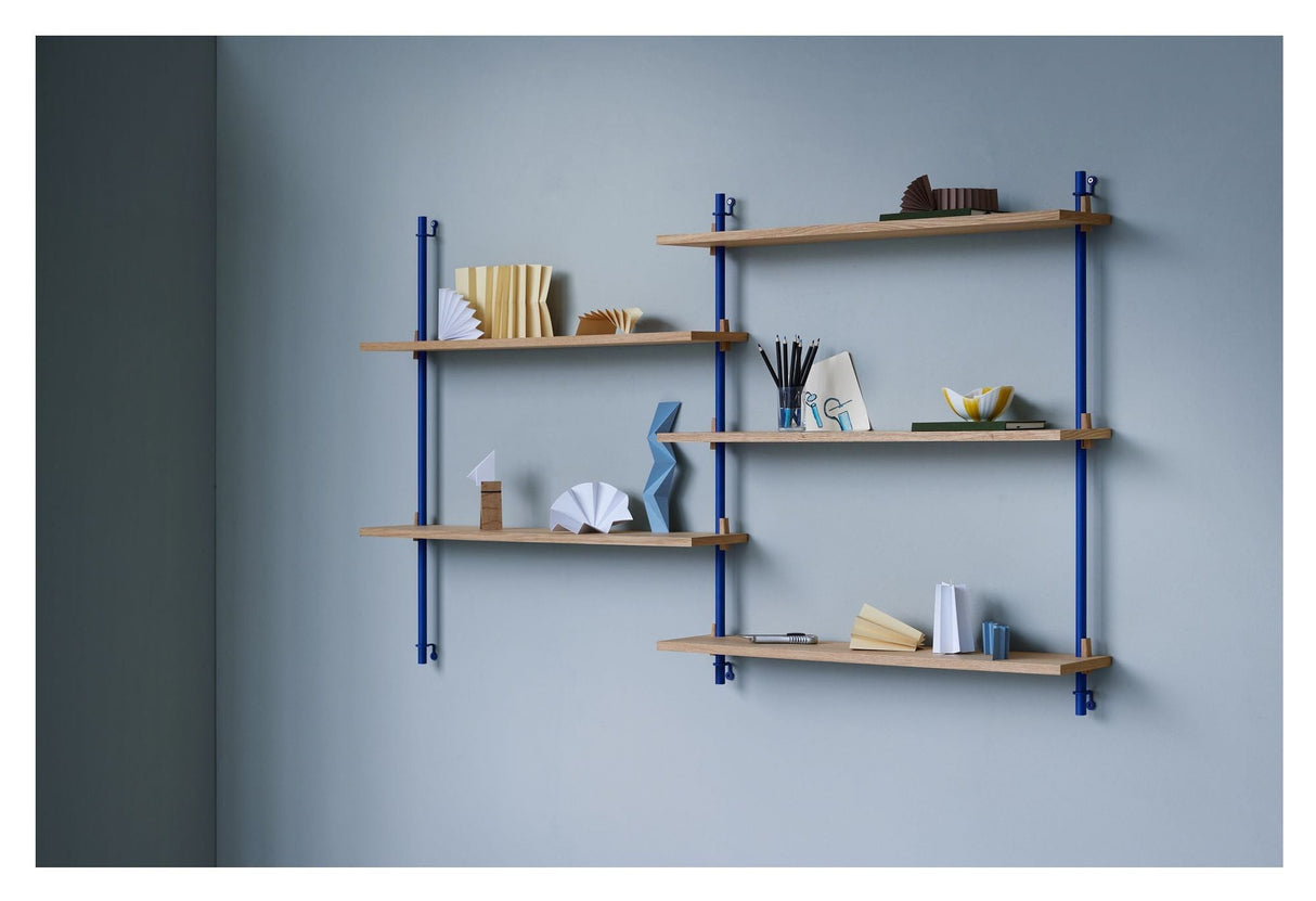 Wall Shelving, 2 fag, 5 hylder, H:85, Eg/Blå - Unoliving.com