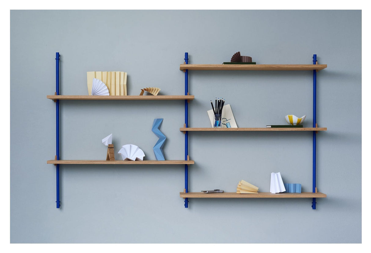 Wall Shelving, 2 fag, 5 hylder, H:85, Eg/Blå - Unoliving.com