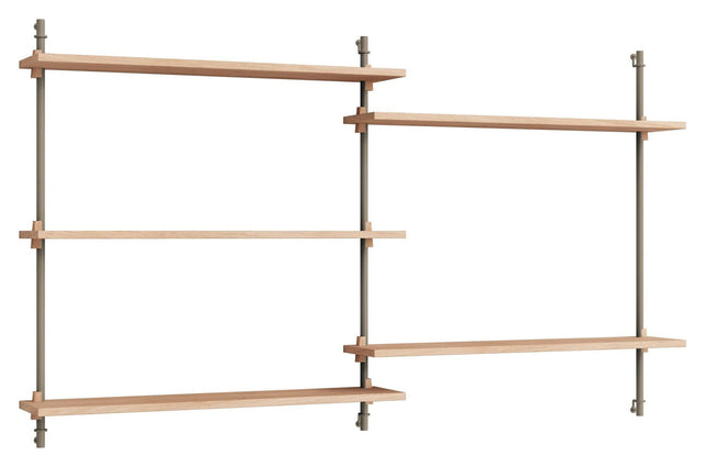 Wall Shelving, 2 fag, 5 hylder, H:85, Eg/Grå - Unoliving.com