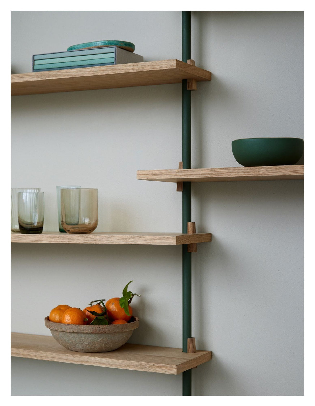 Wall Shelving, 2 fag, 5 hylder, H:85, Eg/Grøn - Unoliving.com