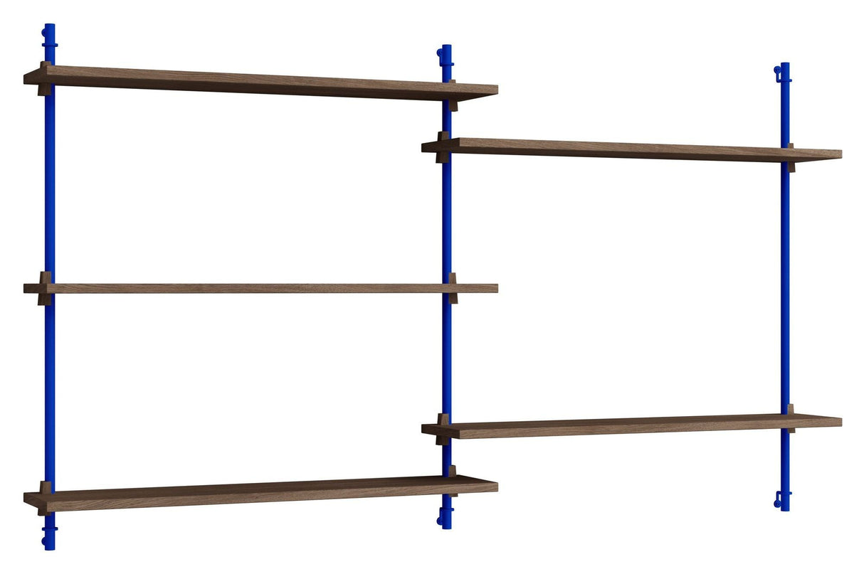 Wall Shelving, 2 fag, 5 hylder, H:85, Røget Eg/Blå - Unoliving.com