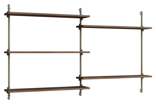 Wall Shelving, 2 fag, 5 hylder, H:85, Røget Eg/Grå - Unoliving.com