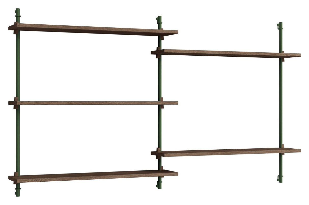 Wall Shelving, 2 fag, 5 hylder, H:85, Røget Eg/Grøn - Unoliving.com