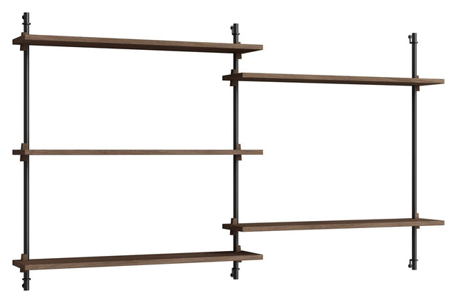 Wall Shelving, 2 fag, 5 hylder, H:85, Røget Eg/Sort - Unoliving.com