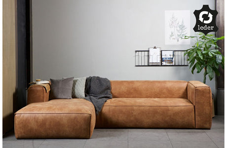 Woood Bean 3-pers. Sofa i øko-læder venstrevendt, cognac - Unoliving.com