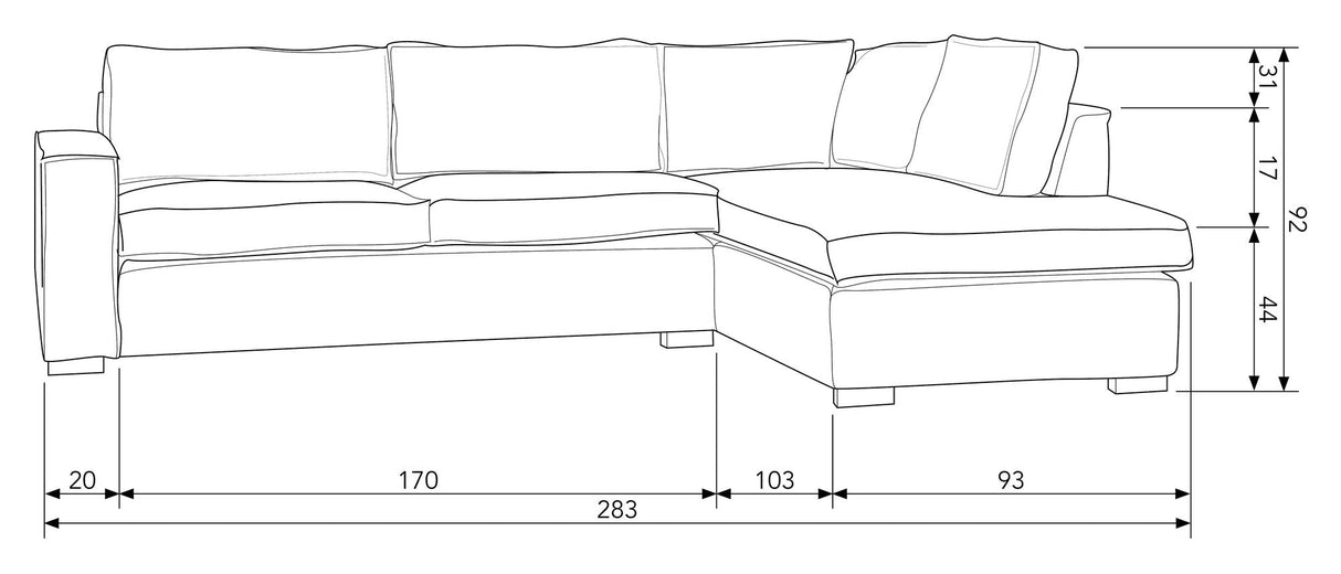 Woood Hajo Sofa m. højrevendt chaiselong, Brun Bouclé - Unoliving.com